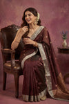 Chandani Chanderi ~ Handwoven Pure Silk Chanderi Saree In Maroon - Govt. Silk Mark Certified