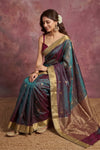 Chandani Chanderi ~ Handwoven Pure Silk Chanderi Saree In Dual Tone Blue Green - Govt. Silk Mark Certified