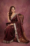 Chandani Chanderi ~ Handwoven Pure Silk Chanderi Saree In Maroon - Govt. Silk Mark Certified