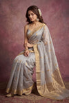 Chandani Chanderi ~ Handwoven Pure Silk Chanderi Saree In Cloud Gray - Govt. Silk Mark Certified