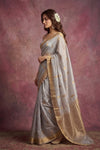 Chandani Chanderi ~ Handwoven Pure Silk Chanderi Saree In Cloud Gray - Govt. Silk Mark Certified