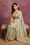 Chandani Chanderi ~ Handwoven Pure Silk Chanderi Saree In Pistachio - Govt. Silk Mark Certified