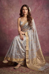 Chandani Chanderi ~ Handwoven Pure Silk Chanderi Saree In Cloud Gray - Govt. Silk Mark Certified