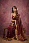 Chandani Chanderi ~ Handwoven Pure Silk Chanderi Saree In Brown - Govt. Silk Mark Certified