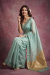 Chandani Chanderi ~ Handwoven Pure Silk Chanderi Saree In Celeste Blue  - Govt. Silk Mark Certified