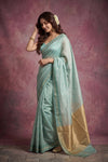 Chandani Chanderi ~ Handwoven Pure Silk Chanderi Saree In Celeste Blue  - Govt. Silk Mark Certified