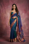 Chandani Chanderi ~ Handwoven Pure Silk Chanderi Saree In Dual tone Peacock Blue  - Govt. Silk Mark Certified