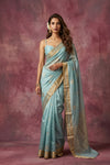 Chandani Chanderi ~ Handwoven Pure Silk Chanderi Saree In Sky Blue - Govt. Silk Mark Certified