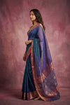 Chandani Chanderi ~ Handwoven Pure Silk Chanderi Saree In Dual tone Peacock Blue  - Govt. Silk Mark Certified