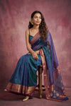 Chandani Chanderi ~ Handwoven Pure Silk Chanderi Saree In Dual tone Peacock Blue  - Govt. Silk Mark Certified