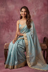 Chandani Chanderi ~ Handwoven Pure Silk Chanderi Saree In Sky Blue - Govt. Silk Mark Certified
