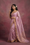 Chandani Chanderi ~ Handwoven Pure Silk Chanderi Saree In Dual tone Soft Pink  - Govt. Silk Mark Certified