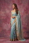 Chandani Chanderi ~ Handwoven Pure Silk Chanderi Saree In Sky Blue - Govt. Silk Mark Certified