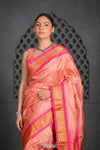 Rajsi ~ Handloom Pure Silk Maharani Paithani with Maharani Pallu in Peach Pink