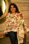 Namita's Favourite~ Handloom Pure Cotton Stoles With Delicate Kantha Hand Embroidery Red