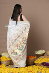 Rajsi~Handloom Pure Cotton Paithani With Asawali Pallu~ White Golden