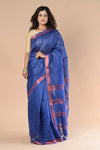 Handloom Cotton Silk Saree With Sleek Golden Border~ purple blue