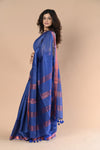 Handloom Cotton Silk Saree With Sleek Golden Border~ purple blue