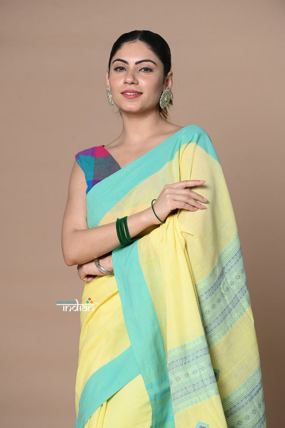 Rajsi ~ Handloom Pure Cotton Saree with Classic Border and Pallu~Yellow