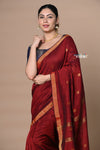 Designed by VMI - High Quality Mul Cotton Handloom Woven with Sleek Border and Flower Buttis~Maroon