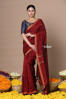  Designed by VMI - High Quality Mul Cotton Handloom Woven with Sleek Border and Flower Buttis~Maroon