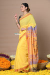 Handloom Pure Cotton Paithani Without Zari and Most Traditional Pallu~ Yellow