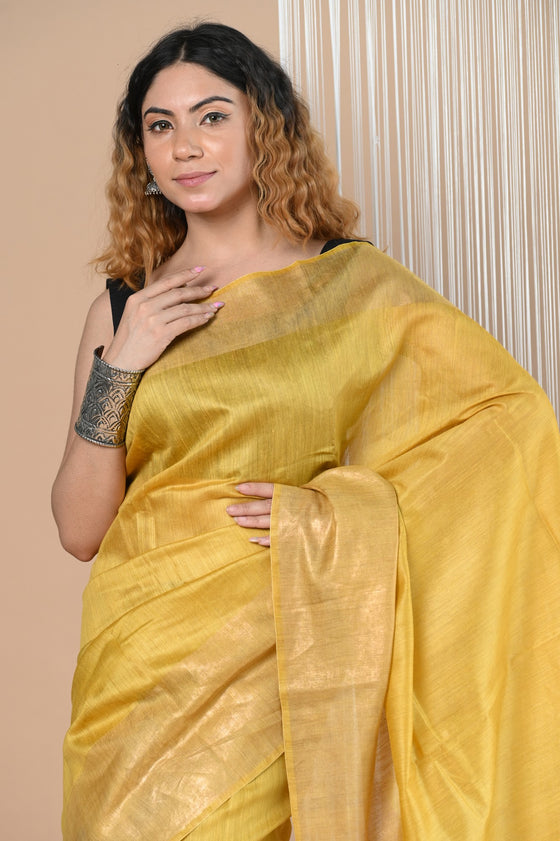 Exclusive Pure Moonga Tussar Silk Saree With Beautiful Border ~ Yellow