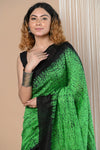 Pure Matka Silk Handloom Jamdhani  with Shibori Tie & Dye (with Silk Mark) ~ Green