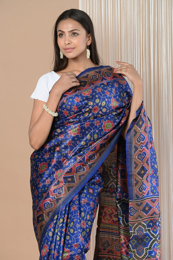 Exclusive Handloom Pure Tussar Silk Saree By Khadigram Certified Weavers (Patola Print)