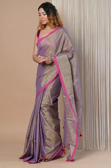  VMI Exclusive! Handloom Woven Cotton Zari Saree with Beautiful Sleek Border ~ Pink