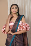 VMI Exclusive! Handloom Woven Cotton Zari Saree with Beautiful Sleek Border ~ Brown