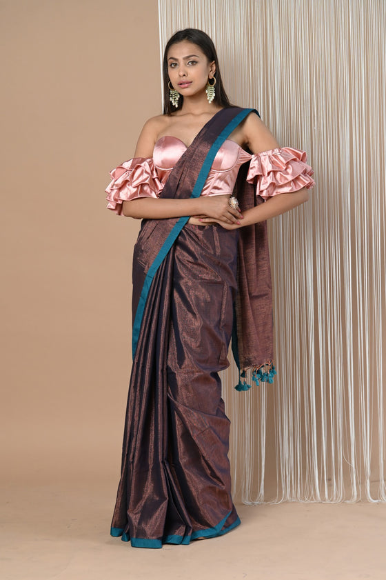 VMI Exclusive! Handloom Woven Cotton Tissue Saree with Beautiful Sleek Border