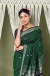 " EXCLUSIVE! Silver Zari Handloom High Quality Pure Cotton Paithani Radha Krishna Pallu
