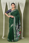" EXCLUSIVE! Silver Zari Handloom High Quality Pure Cotton Paithani Radha Krishna Pallu