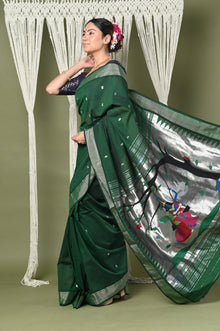  " EXCLUSIVE! Silver Zari Handloom High Quality Pure Cotton Paithani Radha Krishna Pallu