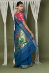 EXCLUSIVE! Handloom Pure Cotton Paithani With Peacock Pallu~Teal Blue