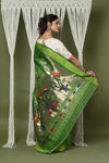 EXCLUSIVE! Handloom Pure Cotton Paithani With Peacock Pallu~Blade Green