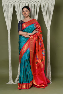  " EXCLUSIVE! Handloom Pure Silk Maharani Paithani With Contrast Pallu"