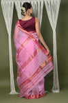 Handloom Cotton Silk Saree With Sleek Golden Border~ rose pink