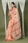 Handloom Cotton Silk Saree With Sleek Golden Border ~ Beige