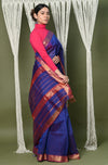 Handloom Cotton Silk Saree With Sleek Golden Border~ dark blue