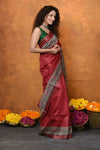 Designed By VMI~ Handloom Pure Tussar Silk Saree With Beautiful Madhubani Print~ Red