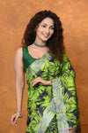 Designed By VMI~ Handloom Moonga Tussar Silk Saree With Digital Leaf Print