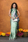 Designed By VMI~ Handloom Pure Organic Banana Silk Saree with Allover Handblock Print ~Fern Green