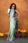 Designed By VMI~ Handloom Pure Organic Banana Silk Saree with Allover Handblock Print ~Fern Green