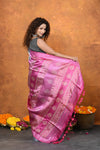Designed By VMI~ Handloom Pure Organic Natural Linen Saree with Allover Handblock Print ~ Powder Blue