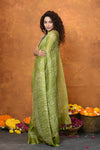 Designer~Pastel Green Pure Linen Silk with Sleek Border and Hand Batik Print