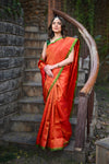 Rang Mahal ~ Brocade Gadwal Pure Silk Handloom Saree in Red (With Silk Mark)