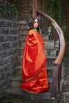Rang Mahal ~ Brocade Gadwal Pure Silk Handloom Saree in Red (With Silk Mark)