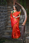 Rang Mahal ~ Brocade Gadwal Pure Silk Handloom Saree in Red (With Silk Mark)